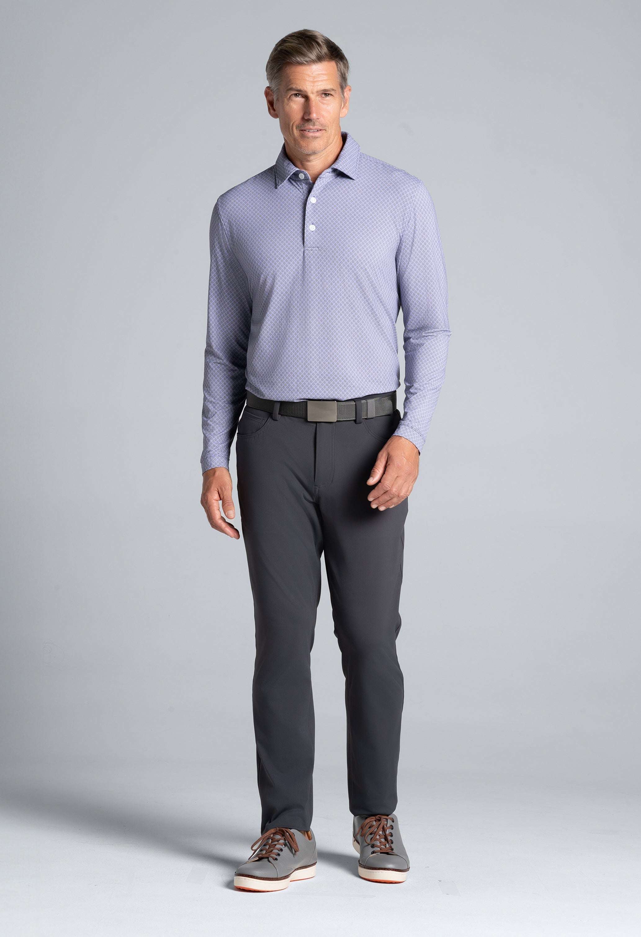 Square Spiral Print Long Sleeve Polo – 95169 (Modern Fit)